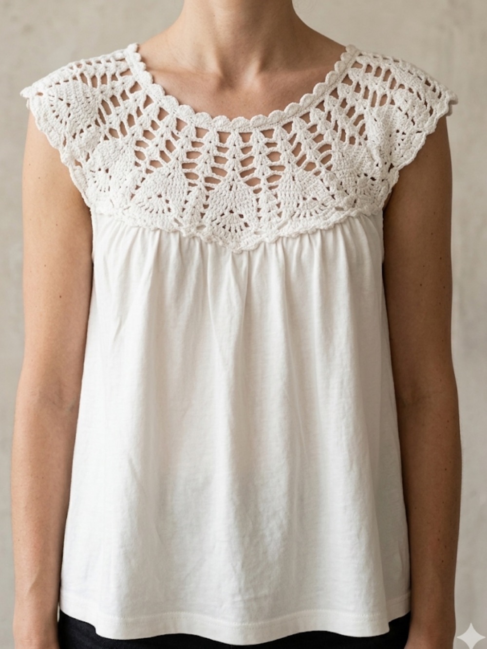 Lucky Brand Crochet‑Yoke Boho Top – Size M | Cottagecore Romance